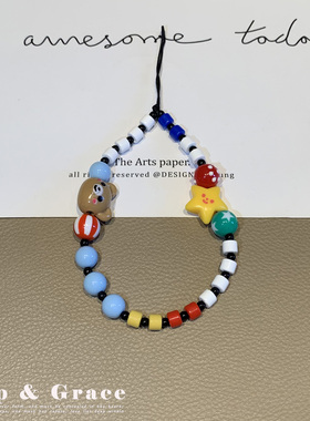 童趣风可爱彩色串珠手机挂件手工小熊挂绳小众ins风挂饰ccd相机短