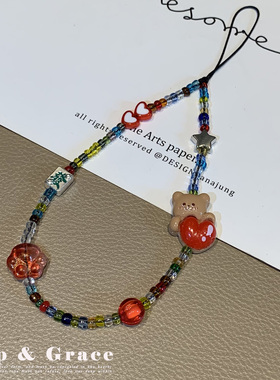 手机链ccd相机绳彩色串珠小熊爱心手机挂件手腕链挂饰手腕挂绳