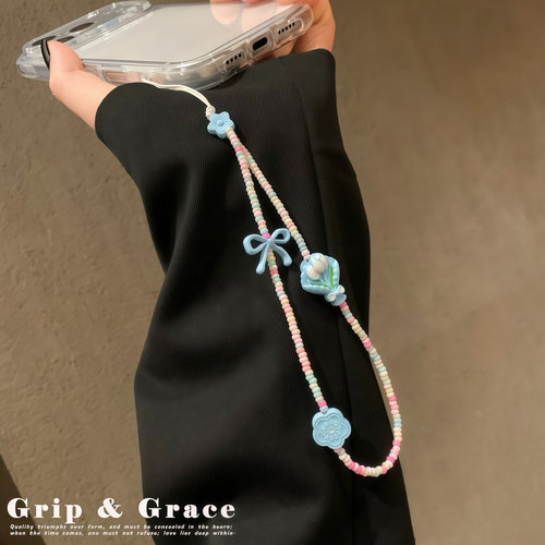 GripGrace ins小彩珍珠蝴蝶结花束串珠手机挂链相机包包挂件饰品