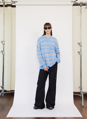 SNU 羊毛复古撞色条纹毛衣女早春外穿慵懒风软糯宽松套头针织上衣