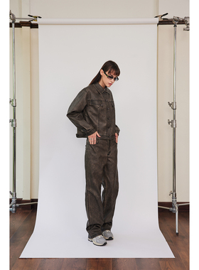 SNU 原创复古机车皮衣套装女高级感春季夹克外套/休闲皮裤两件套