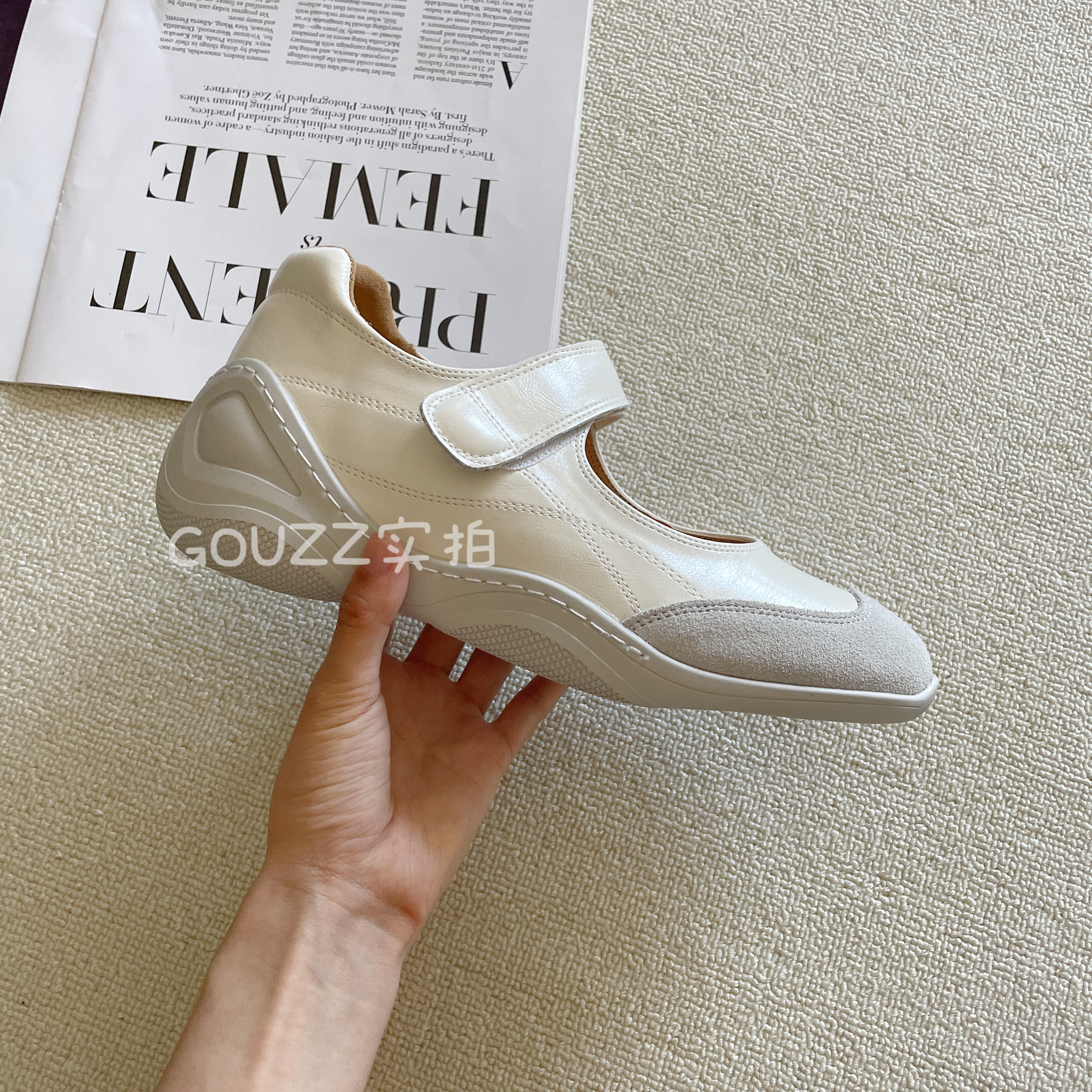 真皮魔术贴玛丽珍鞋女2025新款