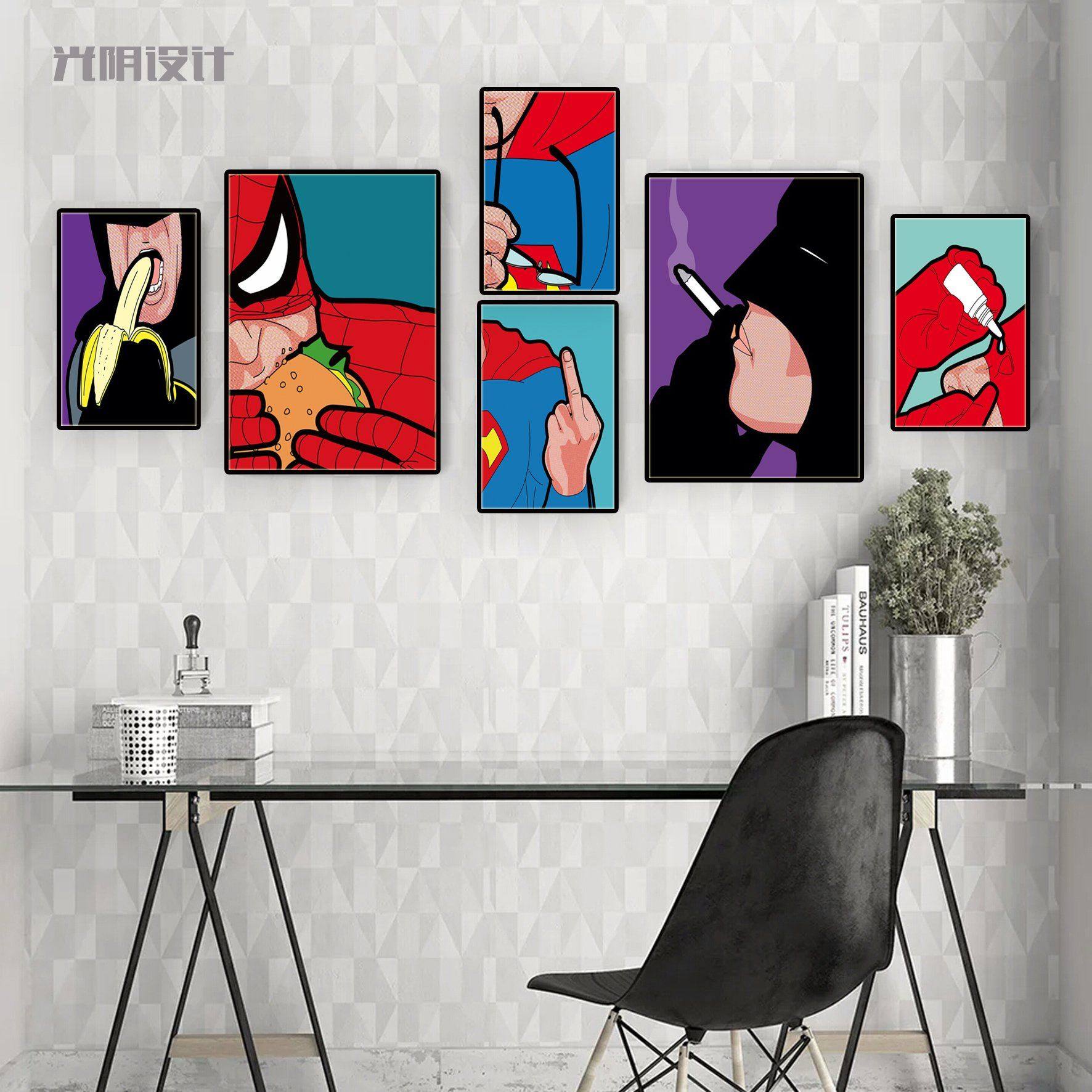 新品美式波普风英雄们的秘密生活酒吧装饰画沙发背景墙客厅挂画