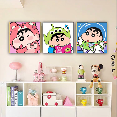 蜡笔小新卡通免打孔装饰画儿童房壁画卧室学生宿舍床头挂画墙画