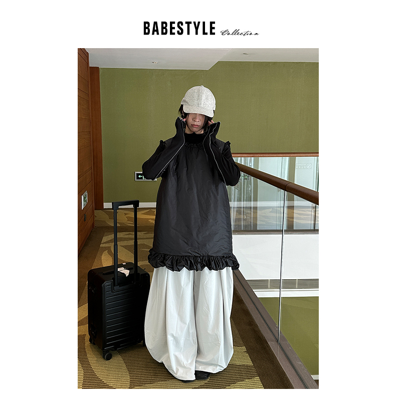 BABESTYLE | 半糖少女~法式木耳边花苞设计感慵懒亚光夹棉背心