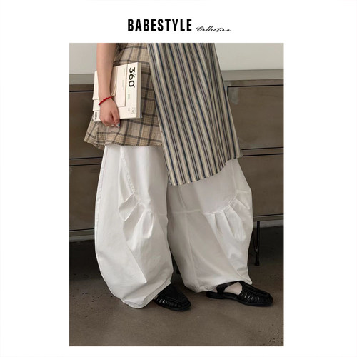 BABESTYLE |“内核” YAN 日式简约文艺气质手工折廓形弯刀休闲裤