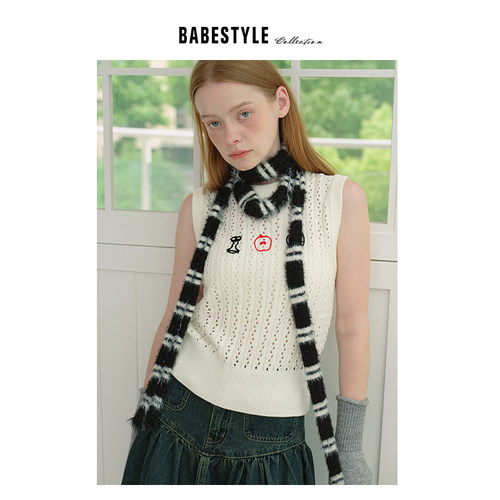BABESTYLE | 混搭叠穿凹造型~小众多材质拼接流苏细围巾装饰围巾