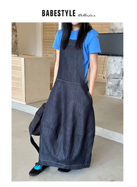BABESTYLE |“迷失首尔”韩风复古文艺简约时髦气质牛仔背带裙