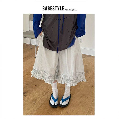BABESTYLE |“文艺东京”YAN 日式复古褶皱花边裤脚设计阔腿中裤