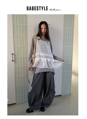 BABESTYLE |“反骨仙女” YAN 甜美荷叶边蛋糕叠穿纱纱宽松背心