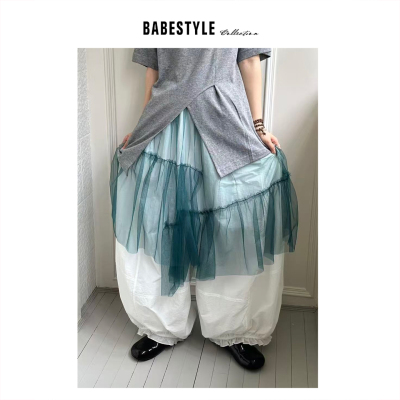 BABESTYLE |“小甜酒” YAN 日式甜酷不对称下摆叠穿纱纱半身裙