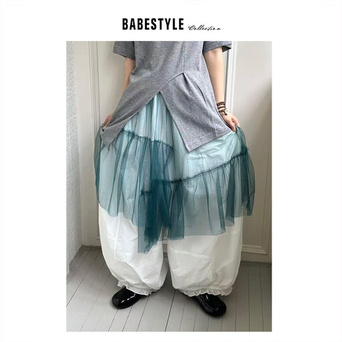 BABESTYLE |“小甜酒” YAN 日式甜酷不对称下摆叠穿纱纱半身裙