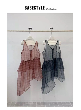 BABESTYLE |“美人鱼” YAN 日式文艺格纹不规则叠穿纱纱背心裙