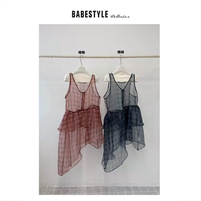 BABESTYLE |“美人鱼” YAN 日式文艺格纹不规则叠穿纱纱背心裙