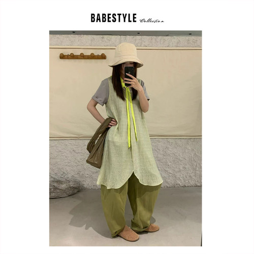 BABESTYLE |“脱俗” YAN 日式气质不规则设计叠穿褶皱肌理背心裙