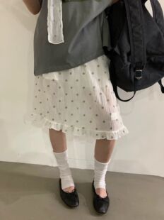 BABESTYLE| umbriel 首尔简约温柔气质波点宇宙花边百搭半身裙