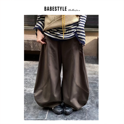 BABESTYLE |“淡人专属”首尔中古复合内磨毛剪裁羊腿弯刀气球裤