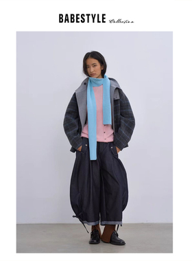 BABESTYLE |“宇宙资料库”日式裤脚绑带撞色拼接廓形灯笼气泡裤