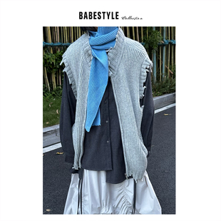 BABESTYLE |“理智派”日式高智感通勤磨破设计羊毛针织拉链马夹