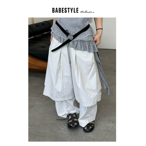 BABESTYLE |“城市漫游”首尔文艺机能风双层拼接抽绳裤脚休闲裤