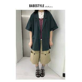 BABESTYLE 脱俗 首尔高级极简低饱和度中古宽松廓形短袖 西装