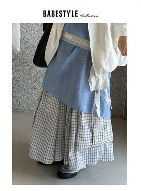 BABESTYLE |“城市工装机能风”日式文艺古着格纹工装口袋半身裙