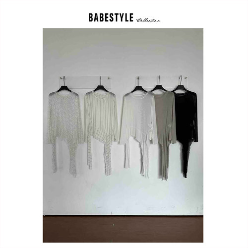 BABESTYLE |“浪漫野心家”首尔叠穿多层斜边波浪设计透明网纱T