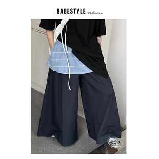 BABESTYLE 小屁帘儿 日式 甜美俏皮刺绣镂空拼接设计感阔腿裤
