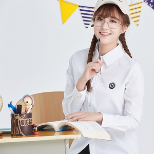2023秋装新款韩版学院风少女打底衫初高中生学生白色修身长袖衬衫