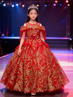 现货140规格独唱演出服女童礼服公主裙儿童生日主持走秀礼服可租