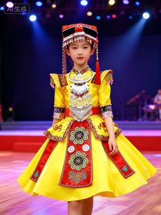 现货130规格女童羌族彝族纳西族苗族瑶族畲族普米族演出服配头饰