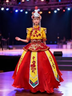 现货160规格快乐阳光演出服女童苗族畲族彝族纳西民族服配送头饰