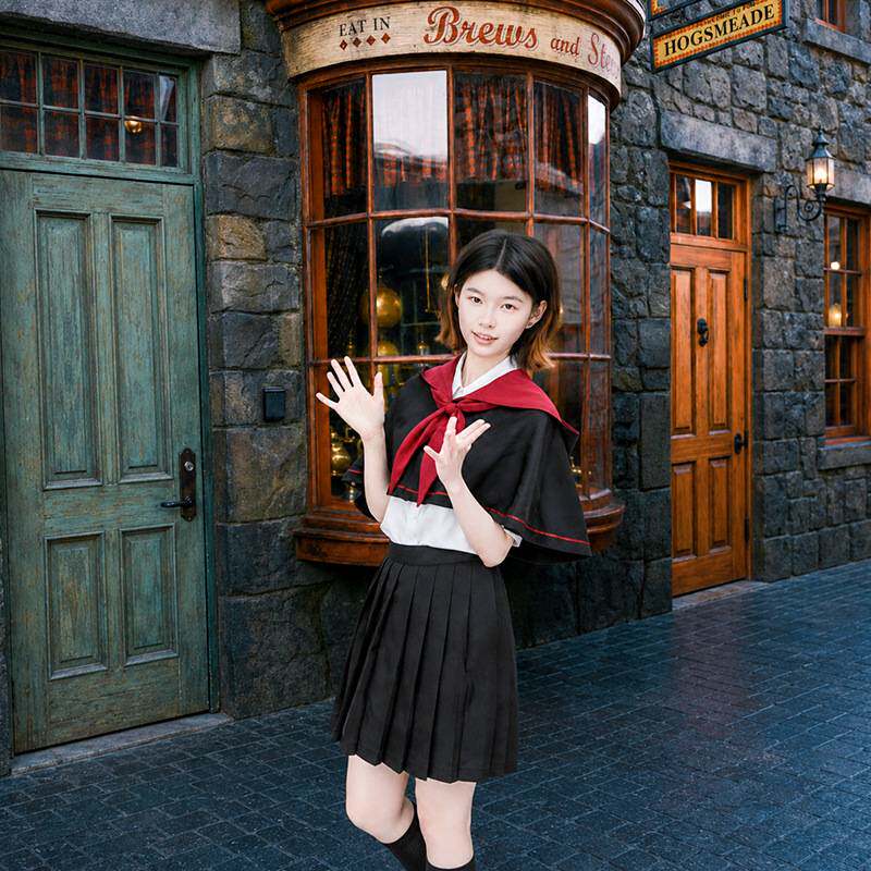 Jk套装女学生韩版宽松日系可爱魔法斗篷 短袖衬衫半身裙三件套