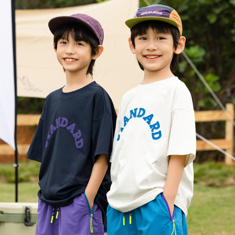 青少年童装2025夏季个性字母印花T恤潮流上衣中大童男童短袖纯棉T