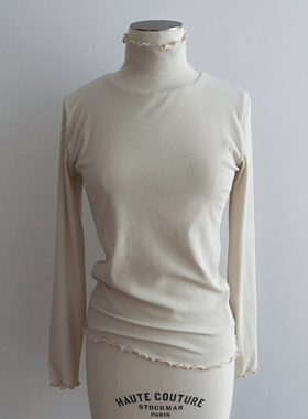 日本bilitis同款强捻纱针织长袖高弹打底衫棉百搭半高领修身上衣