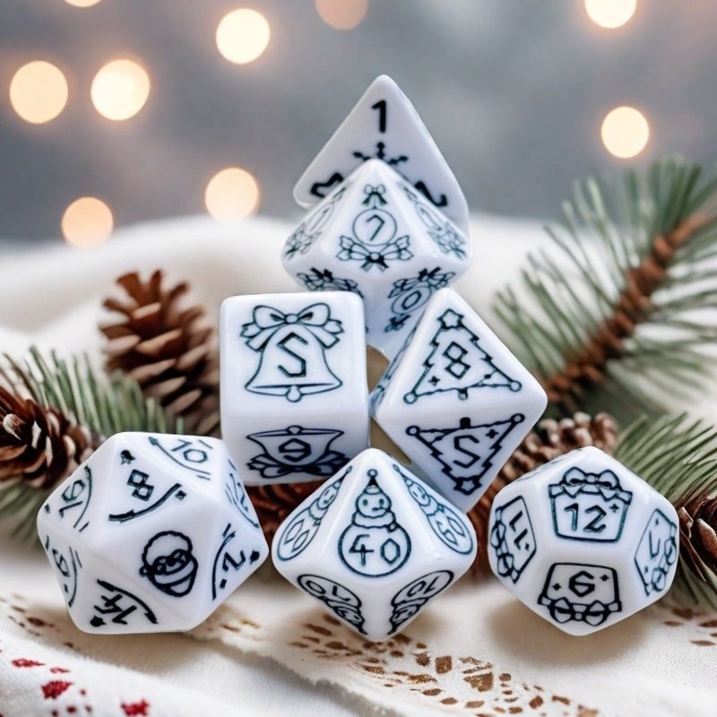 圣诞图案套装跑团骰子 4 6 8 10 12 20多面游戏数字色子桌游配件