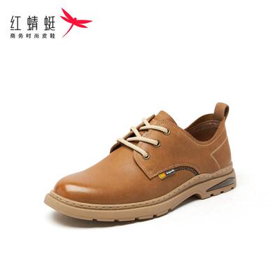 红蜻蜓春秋款男鞋时尚休闲舒适真皮德比鞋男士系带商务办公室皮鞋