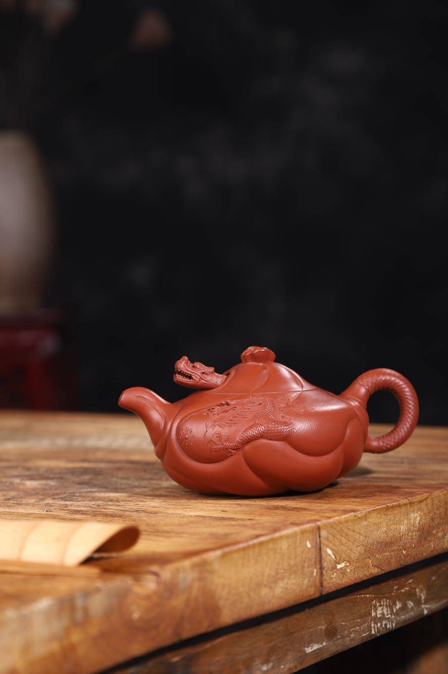 宜兴紫砂壶 省大师 高工沈锡芬老师鱼化龙 朱泥大红袍 350ml