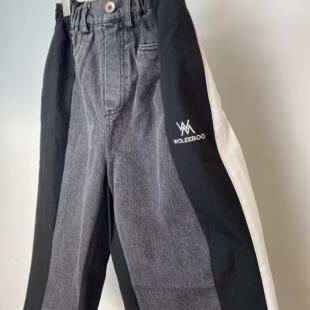 双层牛仔裤 160春秋帅气拼接牛仔长裤 两色可选 110 喔力