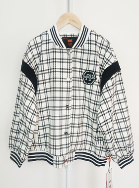 IT*男黑白格棒球服外套夹克上衣130-170