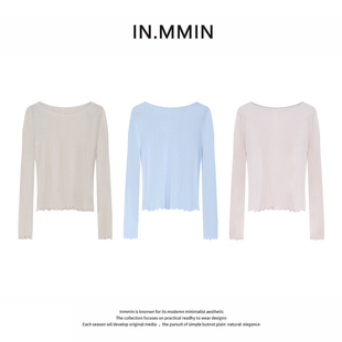 IN.MMIN 卷边木耳边针织衫女春夏纯色薄款长袖罩衫上衣-zz1118