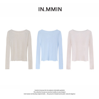 IN.MMIN 卷边木耳边针织衫女春夏纯色薄款长袖罩衫上衣-zz1118
