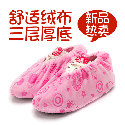 卡通毛绒压花儿童鞋套可反复洗加厚耐磨机房样板房学生家用布鞋套