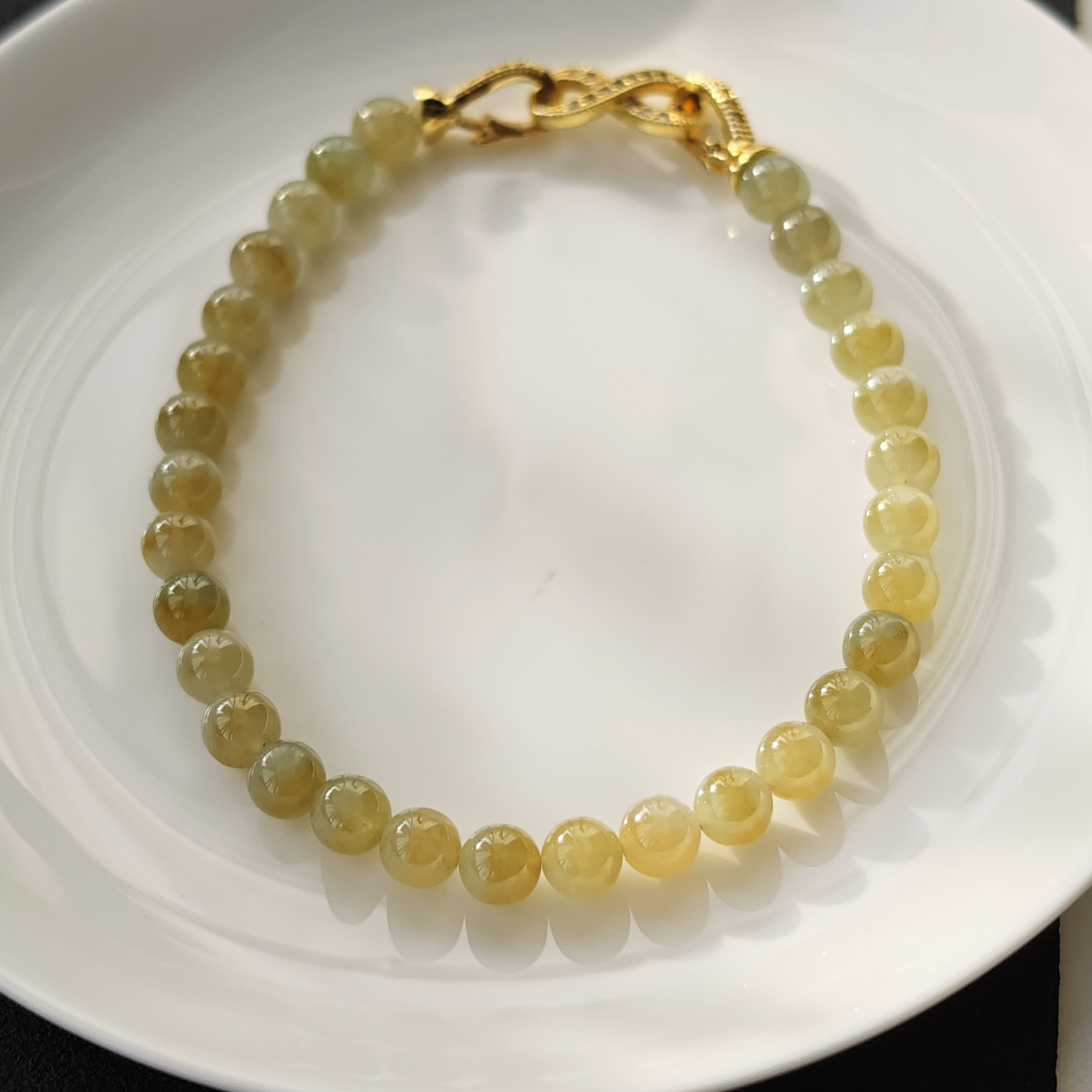 天然缅甸A货翡翠手串卡6.4mm冰黄翡鸳鸯一线天特色女手链一物一图