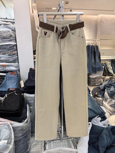 简约时髦复合绒保暖窄版休闲裤女2025冬季新款欧货高腰百搭直筒裤