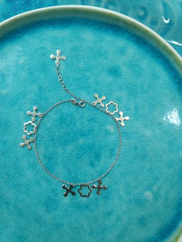 925银镂空花花 十字花吊坠 脚链，手链两用款