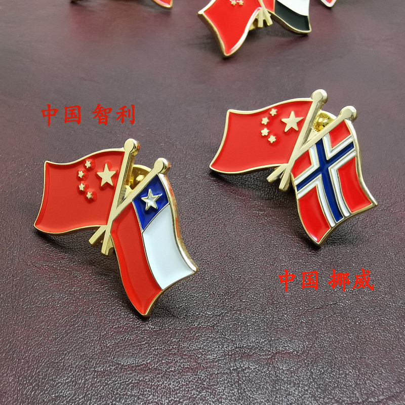 现货中智交叉国旗徽章中挪威智利国旗子胸针中挪国旗胸章友谊襟章