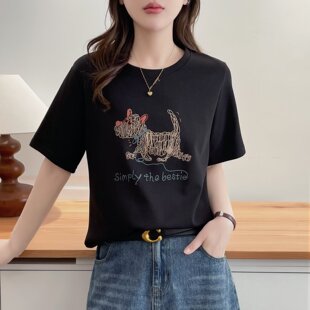 宽松显瘦卡通印花女士洋气短袖 夏季 T恤上衣200斤 女装 胖mm加大码