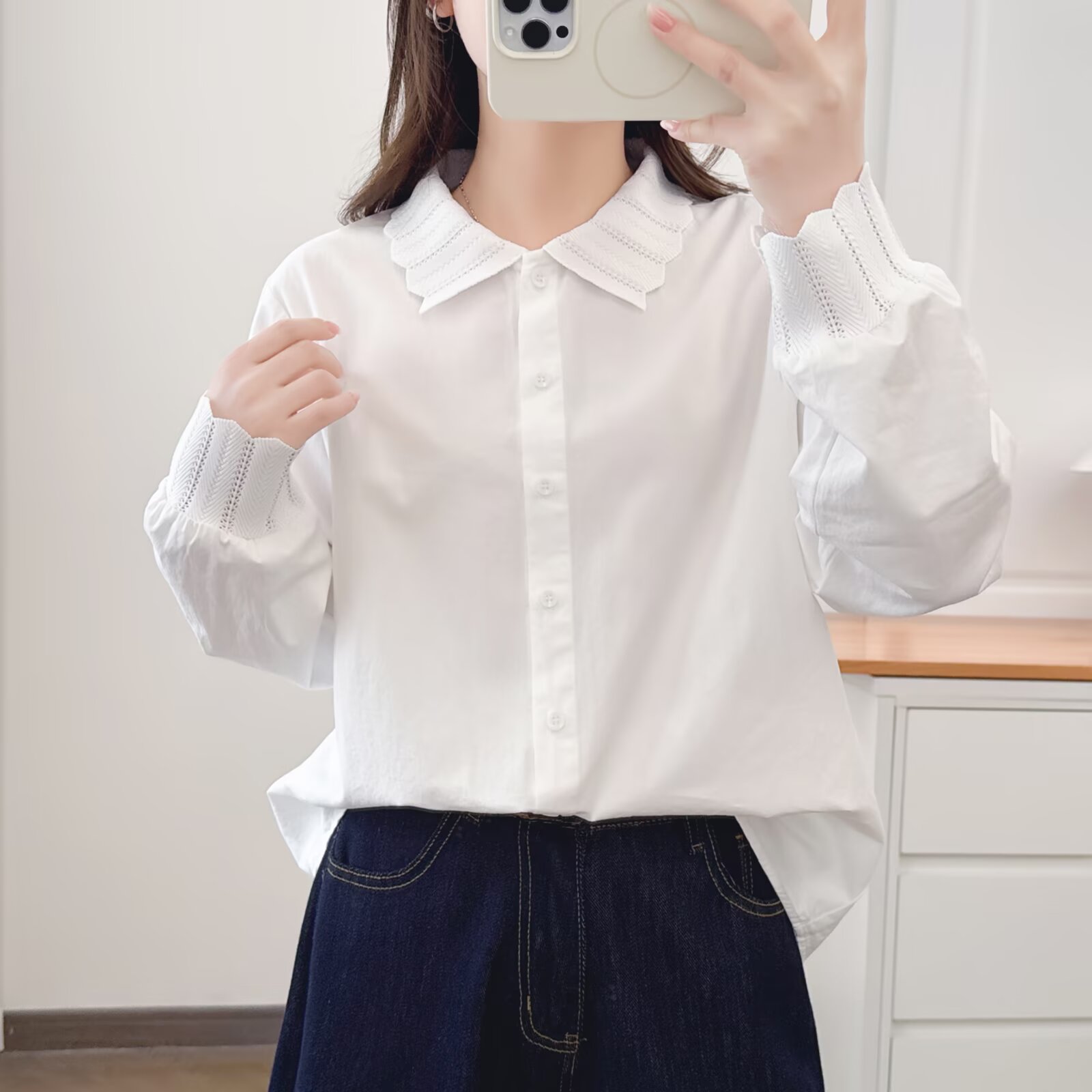 胖mm大码长袖极简风OL风纯棉衬衣上衣女士春秋装设计感职业白衬衫
