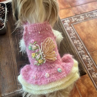 pup studio宠物衣服狗狗宠物裙子纯手工钩织羊驼马海毛蝴蝶毛衣